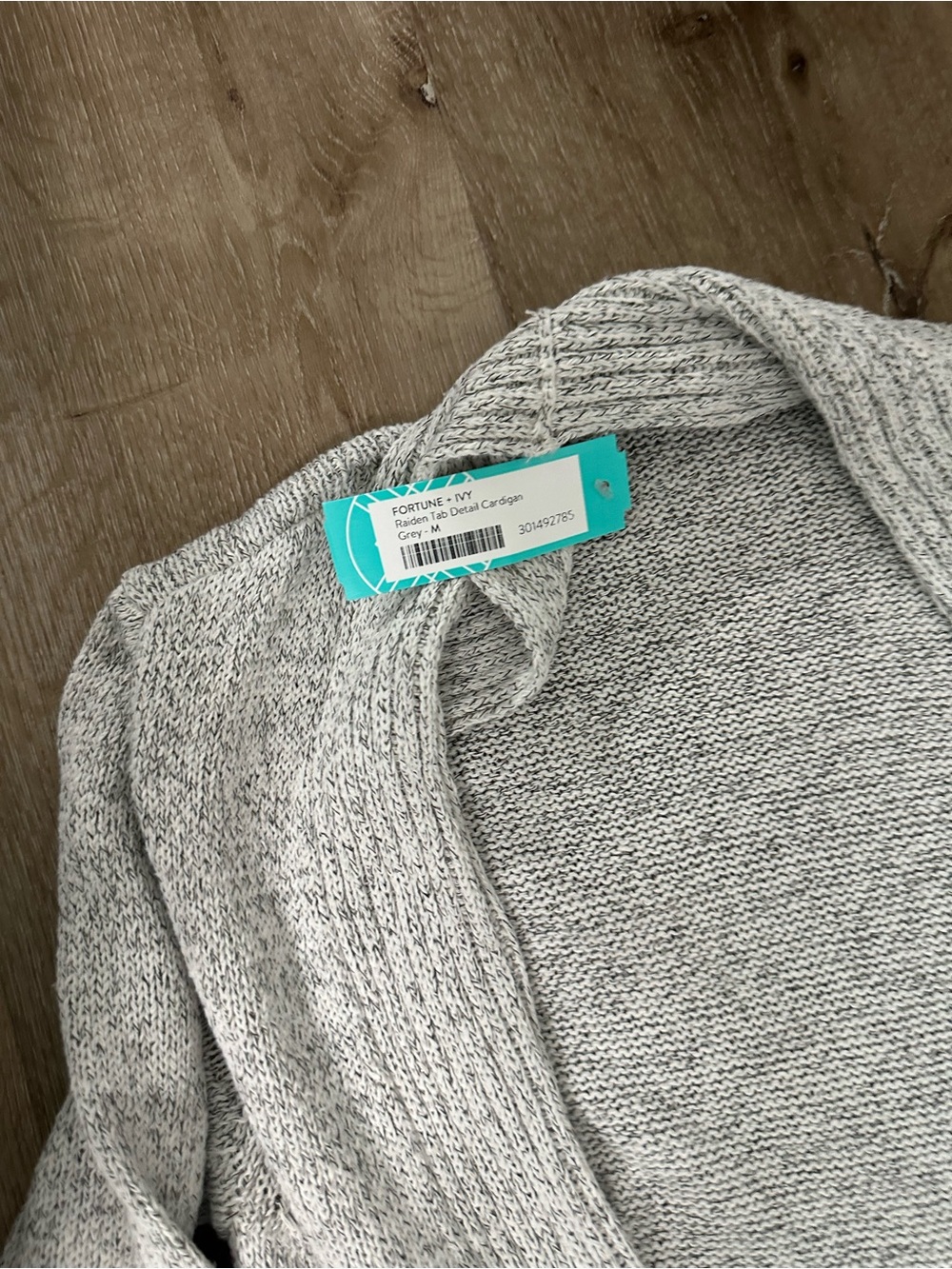 Light Gray Open-Front Ribbed Cardigan with Button Accents - Picture 2 of 2